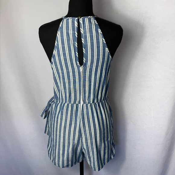 Speechless Sleeveless Faux Wrap Romper White Blue Striped Size XXS - Picture 5 of 10
